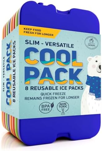 Ice Packs for Lunch Bags - Original Cool Pack | Slim & Long-Lasting Reusable Ice Pack for Lunch Box, Lunch Bag and Cooler | Freezer Packs for Coolers (Set of 8)