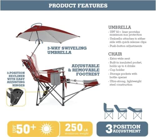 Sport-Brella Versa-Brella SPF 50+ Adjustable Umbrella with Universal Clamp