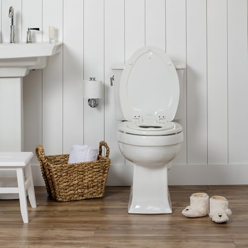 Mayfair NextStep2 Toilet Seat with Built-In Potty Training Seat, Slow-Close, Removable that will Never Loosen, Elongated, White