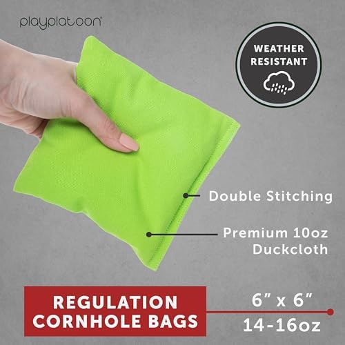 Play Platoon Cornhole Bags Weather Resistant- Set of 8 Regulation Bean Bags for Tossing- Official Professional Size & Weight Corn Hole Bags Two Color All Weather Cornhole Beans Bag Set with Tote Bag