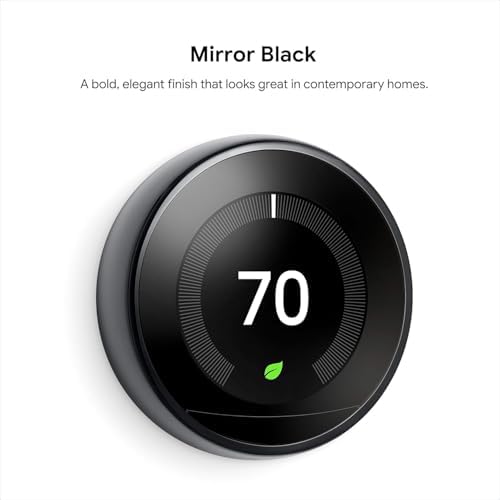 Google Nest Learning Thermostat - 3rd Gen - Programmable Smart Thermostat for Home - Compatible with Alexa (Mirror Black)