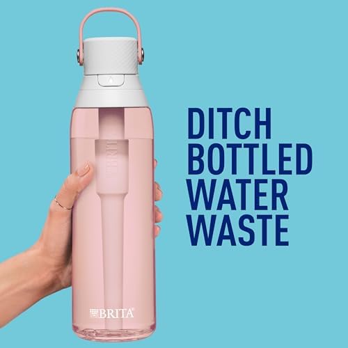 Brita Hard-Sided Plastic Premium Filtering Water Bottle, BPA-Free, Reusable, Replaces 300 Plastic Water Bottles, Filter Lasts 2 Months or 40 Gallons, Includes 1 Filter, Blush - 26 oz.