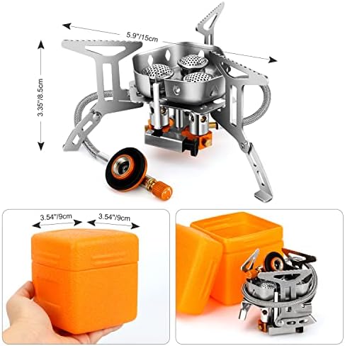 Odoland 3500W/6800W Windproof Camp Stove Camping Gas Stove with Windscreen, Fuel Canister Adapter, Piezo Ignition for Outdoor Backpacking Hiking and Picnic