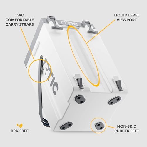 RTIC Halftime Water Cooler Portable Carrier Container, Drink Beverage Dispenser, Stackable with 2 Taps, Bottleless, BPA-Free, for Sports, Camping, BBQ, Parties, Picnic, & More, White