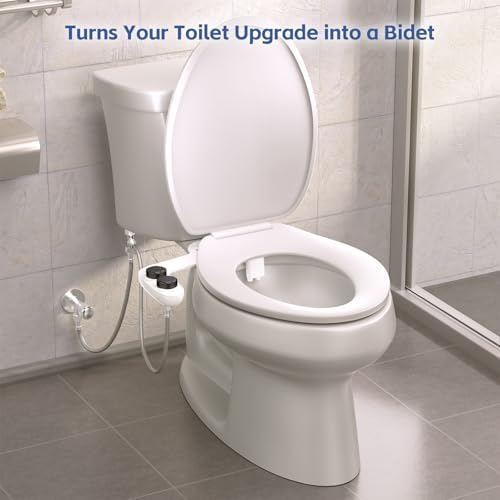 Bidet Attachment for Toilet, Self-Cleaning Dual Retractable Nozzles Bidet, Non-Electric Adjustable Water Pressure for Hygienic Rear & Feminine Wash, Easy Installation Ultra-Slim (Black)
