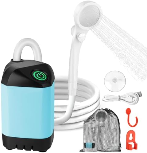Portable Camping Shower with 7800mAh Battery - 3 Spray Modes, IPX7 Waterproof & Powerful Suction for Indoor, Camping, Beach Travel, RV Life, Pet Bathing, Gardening