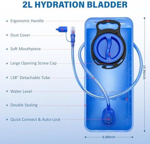 Hydration Water Bladder, Leak Proof Water Bladder for Hiking Backpack, BPA-Free Water Pouch Water Reservoir for Camping Cycling Running, 2Pack 1.5L 2L 3L