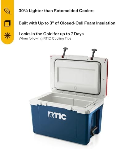 RTIC Ultra-Light 52 Quart Hard Cooler Insulated Portable Ice Chest Box for Beach, Drink, Beverage, Camping, Picnic, Fishing, Boat, Barbecue, 30% Lighter Than Rotomolded Coolers