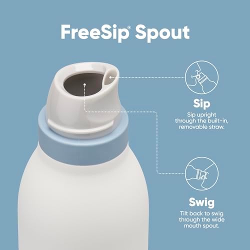 FreeSip Twist Insulated Stainless Steel Water Bottle with Straw for Sports and Travel, BPA-Free, 24-oz, Green/White (Iced Breeze)