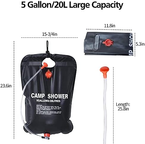 DkOvn Solar Shower Bag, 1/2/4 Pack 5 Gallons/20L Camping Shower Bag, Portable Shower Bag with Removable Hose and On-Off Switchable Shower Head for Camping Beach Swimming Outdoor Traveling