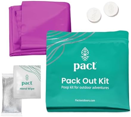 PACT Pack Out Kit - Camping Poop Kit Includes Wet Wipes, Smell Proof Disposal Bags, Hand Wipes, Poop Powder for Odor and Human Waste Bags for Camping and Backpacking