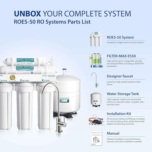 APEC Water Systems ROES-50 Essence Series Top Tier 5-Stage WQA Certified Ultra Safe Reverse Osmosis Drinking Water Filter System