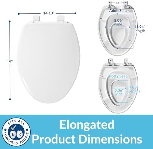 Little2Big Toilet Seat with Built-In Toddler Potty Training Seat, Slow Close, Easy to Install, Made in USA, ELONGATED, White