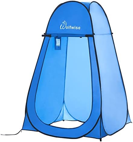 WolfWise Portable Pop Up Privacy Shower Tent, Spacious Changing Room, Dressing Room, Sun Sunshade Canopy Outdoor Rain Shelter, Backpack Privacy Shelters for Camping, Hiking, Beach, Toilet, Blue