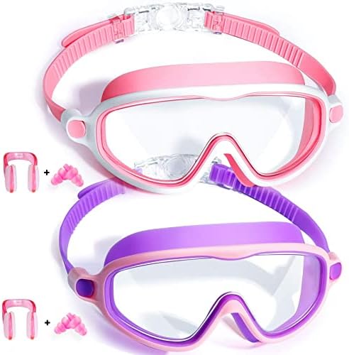 Seago Swim Goggles 2 Pack Anti-Fog Anti-UV Wide View Swimming Goggles for Kids 3-15