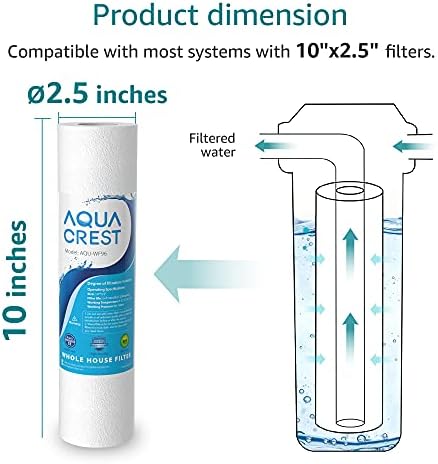 AQUA CREST AP110 Whole House Water Filter, Sediment Filter, 5 Micron, Replacement for 3M® Aqua-Pure AP110, Culligan® P5, APEC, GE FXUSC, Whirlpool®, Any 10" x 2.5" Home Water Filter, Pack of 6