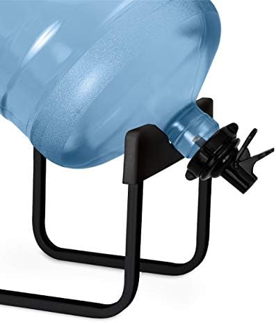Brio Stainless Steel 3-5 Gallon Water Jug Stand and 2 Dispenser Valves, Rust-Resistant Non Slip Water Stand with BPA Free Fast Flow Water Spout Fits BOTH 48mm and 55mm Bottles 2 CAPS INCLUDED (Black)