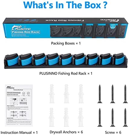PLUSINNO Vertical Fishing Rod Holder, Wall Mounted Fishing Rod Rack, Fishing Pole Holder Holds Up to 9 Rods or Combos, Fishing Rod Holders for Garage, Fits Most Rods of Diameter 3-19mm