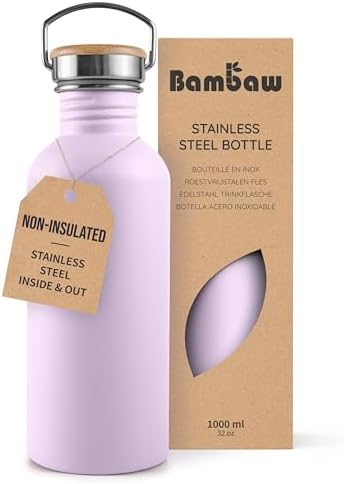 Bambaw 32 oz Stainless Steel Water Bottle, Lavender Water Bottle 32oz, Non Insulated Metal Water Bottle, Big Water Bottle with Handle, Large Water Bottle Stainless Steel – Lavender Haze