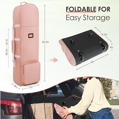 Golf Travel Bags for Airlines with Adjustable Support Rod and Detachable Shoulder Straps, Soft Foldable Golf Club Travel Covers, 900D Heavy Duty Oxford -Universal Size