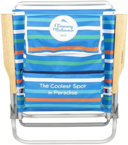 Tommy Bahama 4-Position, Extended 12.8" seat Height Easy in-Easy Out Folding Backpack Beach Chair, Logo Stripe