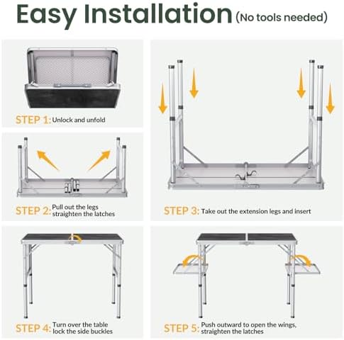 Titanker Folding Camping Table 3ft, Folding Picnic Table, Camp Tables Portable Foldable, 50% Extra Side Space, Outdoor Patio Table, Camping Essentials, Aluminum Light & Solid, Silver