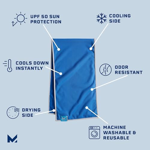 MISSION Dual Action Cooling & Drying Towel, Mission Blue - Cools Up to 6 Hours - Moisture & Sweat Absorbent - UPF 50 Sun Protection - Machine Washable