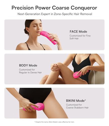 INIA Laser Hair Removal with Ice-Cooling Care for Women and Men, Painless at-Home IPL Hair Remover for Coarse Hair in Bikini and All Body Areas, Latest Generation for Effective Results (Hot Pink)