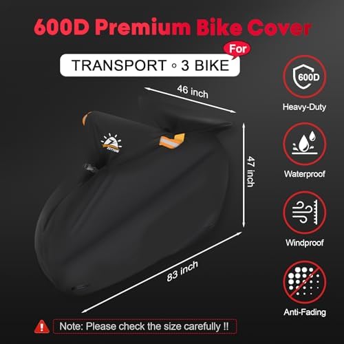 Bike Cover for Transport 3 Bikes - Outdoor Bike Covers for 3 Bikes on Rear Bike Rack Transport Heavy Duty & Waterproof, 600D Bicycle Rack Covers for 3 Bikes on Car Hitch Travel Storage