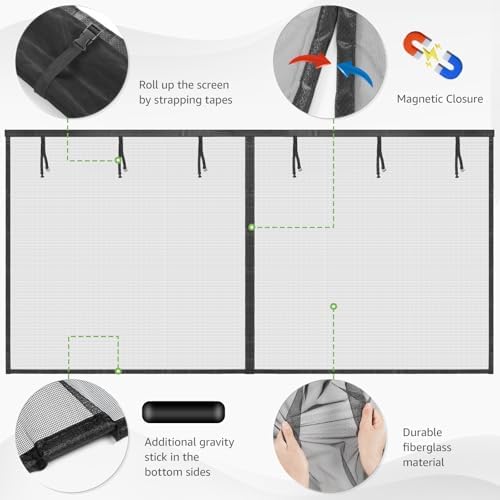Garage Door Screen, 16x7 Ft Magnetic Closure Heavy Duty Weighted Bottom Garage Screen Doors for 2 Car Garage, Fiberglass Mesh Anti Annoying Animal Out