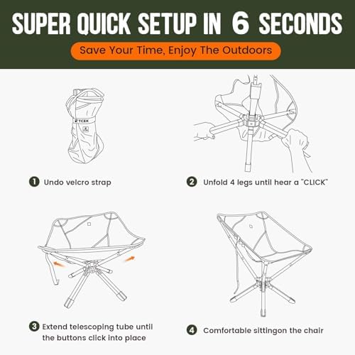 RiseLite Adjustable Portable Chair - Small Compact Folding Chair for Adults, Setup in 6 Seconds, Lightweight Outdoor Backpack Chairs for Camping, Travel, Hiking, Concert