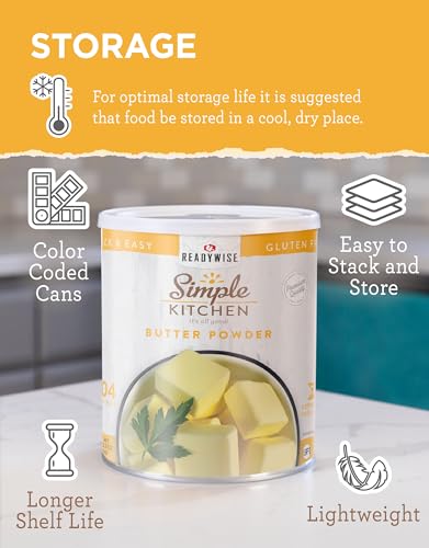 READYWISE - Simple Kitchen, Butter Powder, 204 Servings, Long Term Food Supply, Canned Butter, Baking Supplies, Survival Food, Camping Meals, 10 Can Powdered Butter, Dry Butter for Pantry