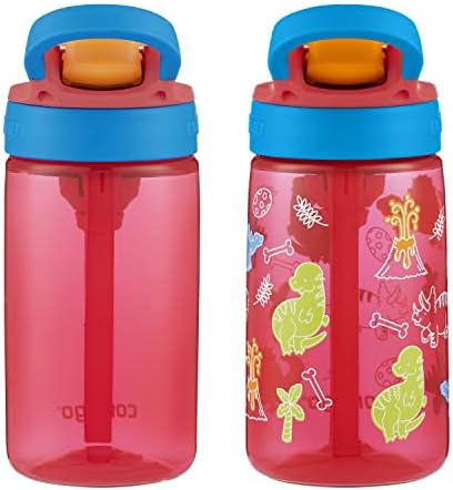 Contigo 14oz Kids Cleanable Water Bottle with Silicone Straw and Spill-Proof Lid, 2-Pack in Watermelon & Dinos, Dishwasher-Safe
