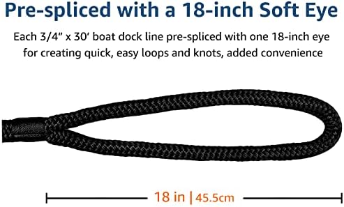 Dock Lines: 3/4" x 30' Double Braided Nylon Boat Dock Lines - Premium Boat Ropes for Secure Docking with 18" Loop - Marine Grade Boat Rope/Dock Line, Sturdy Mooring Marine Rope - 2 Pack
