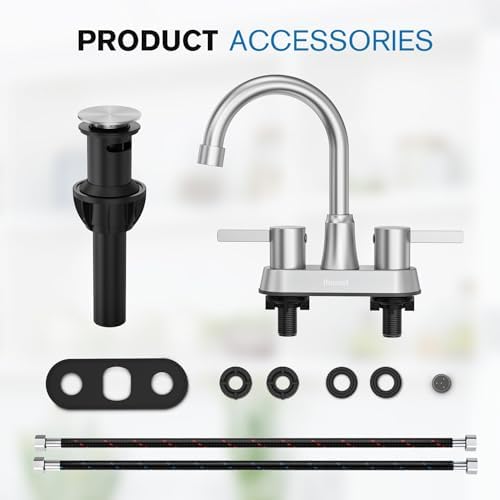 Bathroom Faucets, Bathroom Faucet 3 Hole, Bathroom Sink Faucet, Faucet for Sink 4 Inch 2 Handle Centerset, Lead-Free, with Copper Pop Up Drain (Brushed Nickel)