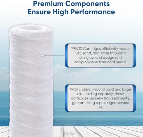 5 Micron 10"x2.5" Whole House String Wound Sediment Filter for Well Water, Replacement Cartridge for Universal 10 inch RO System, WP-5, Aqua-Pure AP110, CFS110, Culligan P5, WFPFC4002, CW-MF, 4Pack