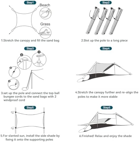 FBSPORT Beach Tent Sun Shelter, Portable Beach Shade Canopy UPF50+ with Sandbags for Outdoor Family Camping, Fishing, Backyard Fun, Picnic, 7 x 7ft