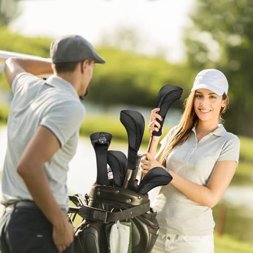 Golf Club Head Covers for Fairway Woods Driver Hybrids 3 Pieces Long Neck Mesh Sports Fan Golf Club Headcovers Set with Interchangeable No. Tags 3 4 5 6 7 X Golf Accessories for Men Women