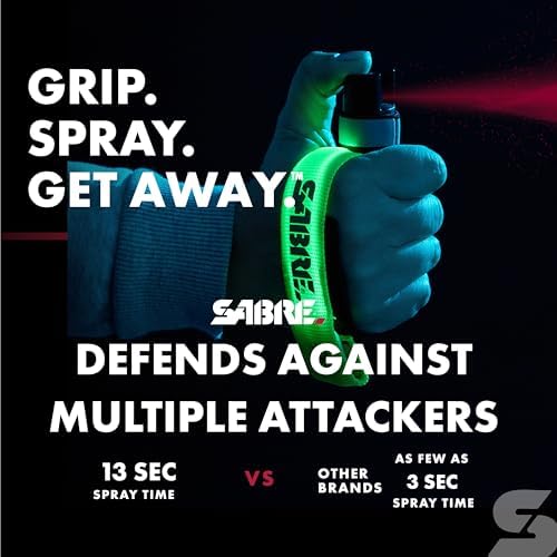 SABRE Runner Pepper Gel, Maximum Police Strength OC Spray, Reflective Hand Strap for Easy Carry & Quick Access, 0.67 fl oz, Secure & Easy to Use Safety, Optional Clip-On Alarm & LED Armband Combos