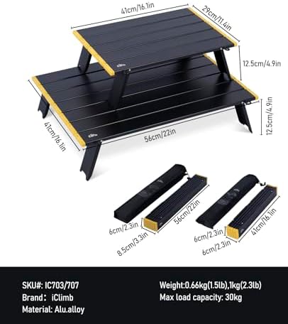 iClimb Ultralight Compact Mini Beach Picnic Folding Alu. Table with Carry Bag, Two Size (Black - S)