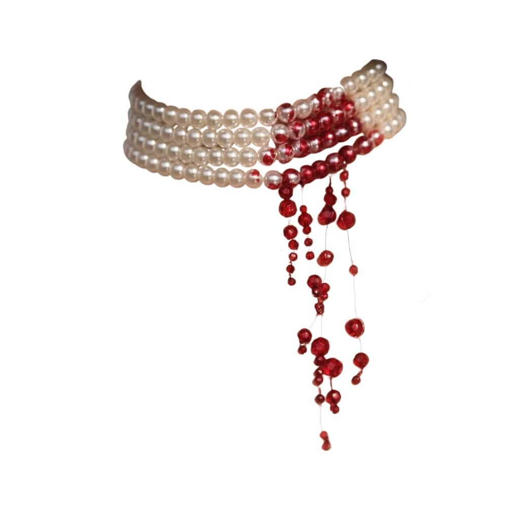 Handmade Vampire Choker, Dripping Blood Imitation Pearl Necklace Halloween Party Costume