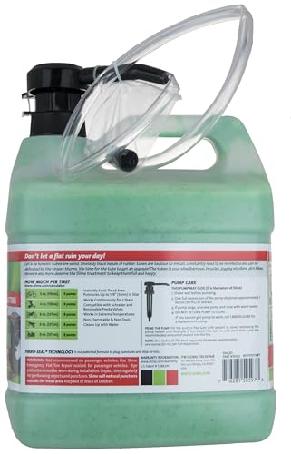 Slime 10204 Bike Tube Puncture Repair Sealant with Pump, Prevent and Repair, suitable for all Bicycles, 1 Gallon bottle