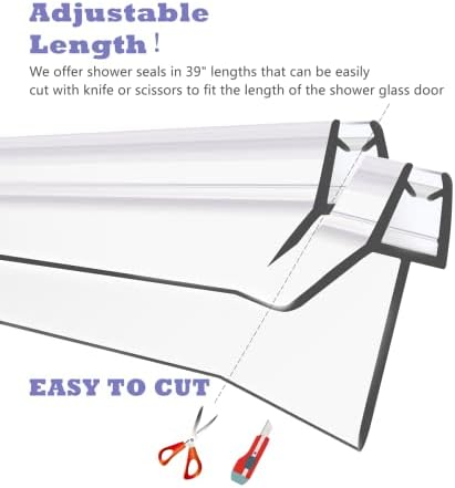 2-Pack Frameless Shower Door Bottom Seal (1/4'' X 39'') Clear Glass Shower Door Sweep Strip can Covers up to 23mm Gap - Stop Leaks