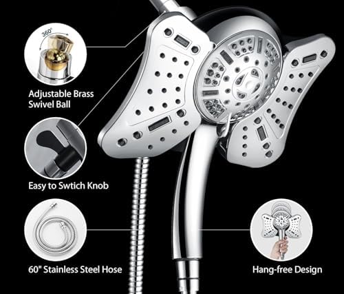 GRICH 2.5GPM Shower Head with Handheld Spray Combo: 2 in 1 Rainfall Shower Heads high pressure & Handheld Shower Head, 9 Spray Modes/Settings Detachable Shower Head with 60 Inch Hose