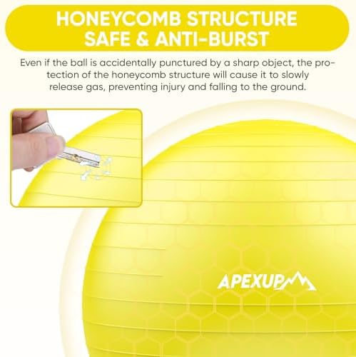 APEXUP Yoga & Pilates Ball - Anti Slip Heavy Duty Gym Ball for Fitness, Balance & Core Workout