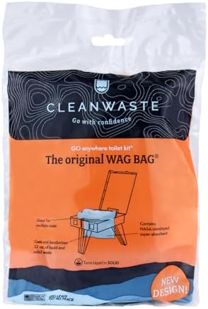 Cleanwaste Original WAG Bag Portable Toilet (12 Pack) - Go Anywhere Kit For Camping, Boating, Travel - NASA Gelling Powder for Poop/Pee