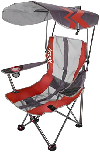 SwimWays Kelsyus Original Foldable Canopy Chair for Camping, Tailgates, and Outdoor Events, Grey/Red