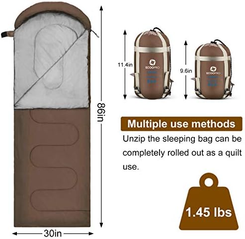 ECOOPRO Warm Weather Sleeping Bag - Portable, Waterproof, Compact Lightweight, Comfort with Compression Sack - Great for Outdoor Camping, Backpacking & Hiking-83 L x 30" W Fits Adults