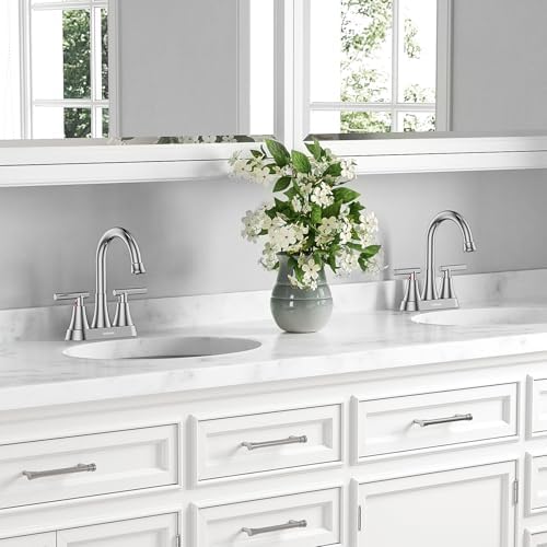 Bathroom Faucets for Sink 3 Hole, Hurran 4 inch Chrome Bathroom Sink Faucet with Pop-up Drain and Supply Hoses, Stainless Steel Lead-Free 2-Handle Centerset Utility Faucet for Sink Vanity RV