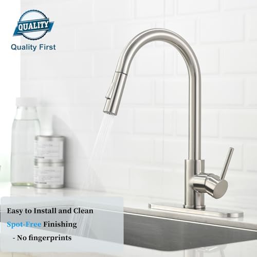 Havin Brushed Nickel Kitchen Faucet with Pull Down Sprayer, High Arc Stainless Steel Material, with cUPC Ceramic Cartridge,Fit for 1 or 3 Holes Kitchen Sink or Laundry Sink or bar Sink Faucet